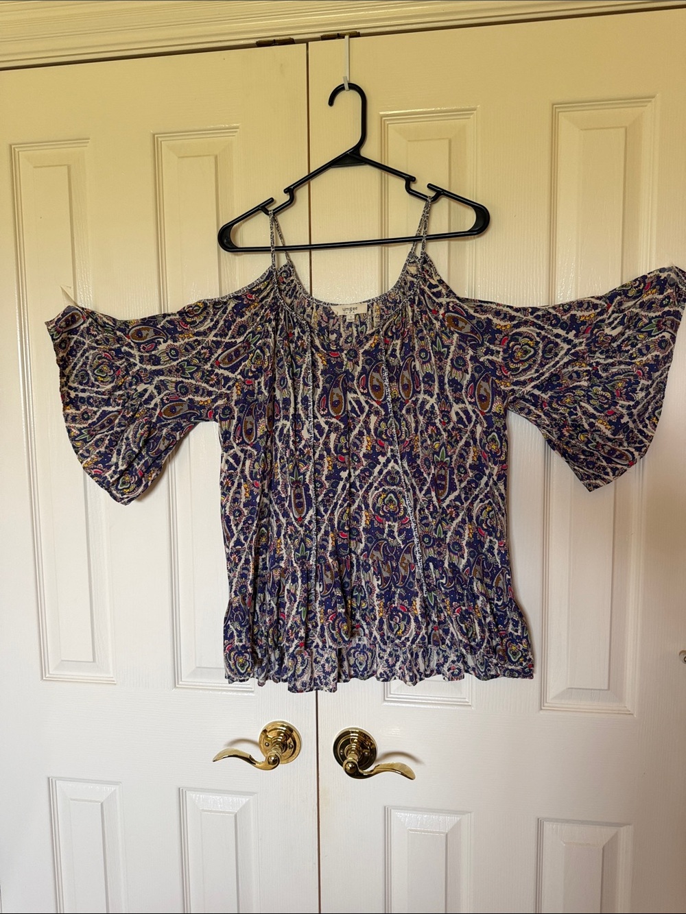Umgee Navy Paisley Cold-Shoulder Tunic
